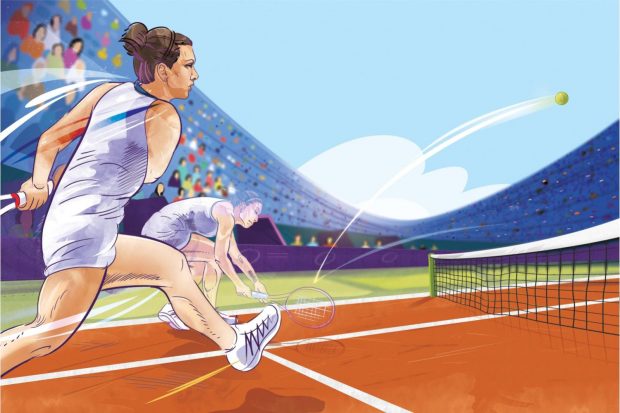 Ilustrație Simona Halep pe terenul de tenis.